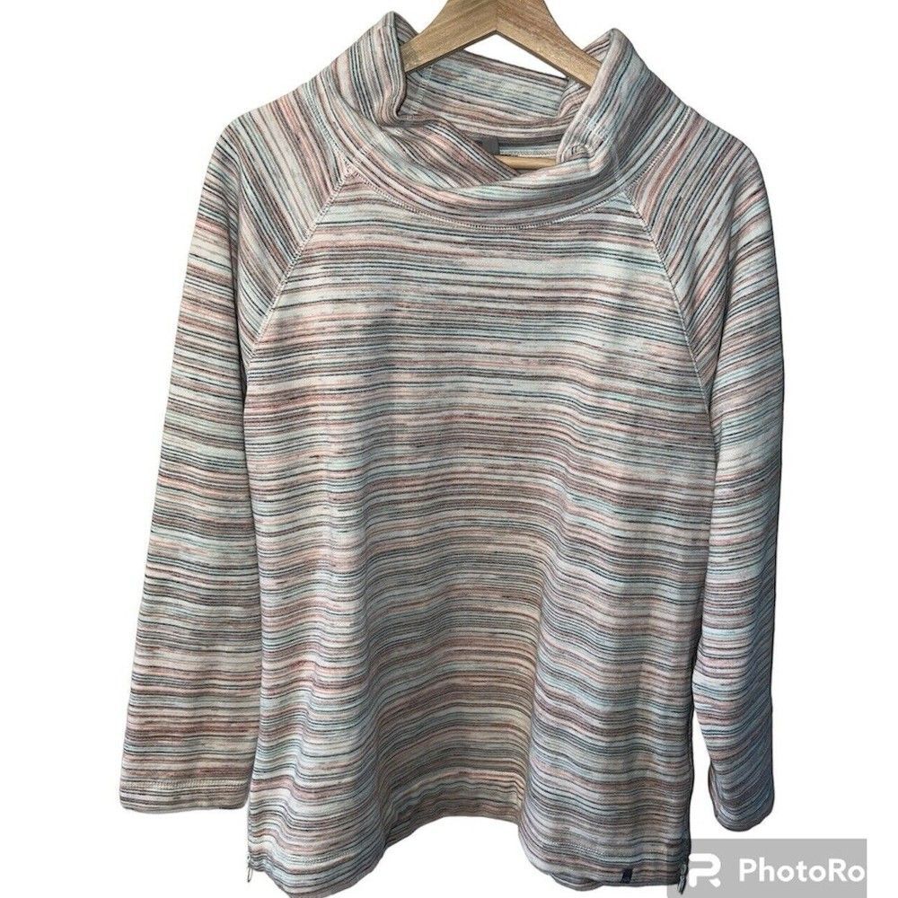T By Talbots Top Womens 1X Striped Pullover Mock Neck Side Zip Detail Sweatshirt - Picture 2 of 9